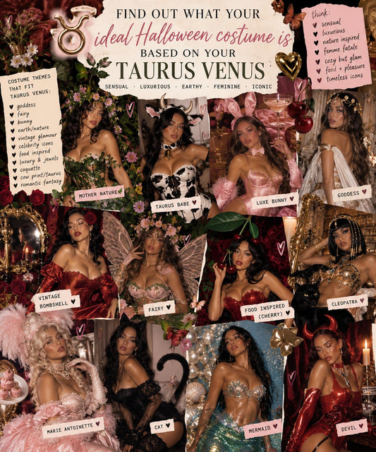 Taurus Venus Halloween costume ideas: Mother Nature, cow print babe, luxe bunny, vintage bombshell, fairy, Cleopatra and Marie Antoinette