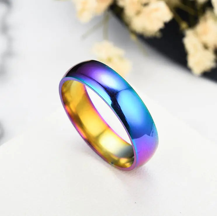 Rainbow Stainless Steel Ring with Colorful Shine