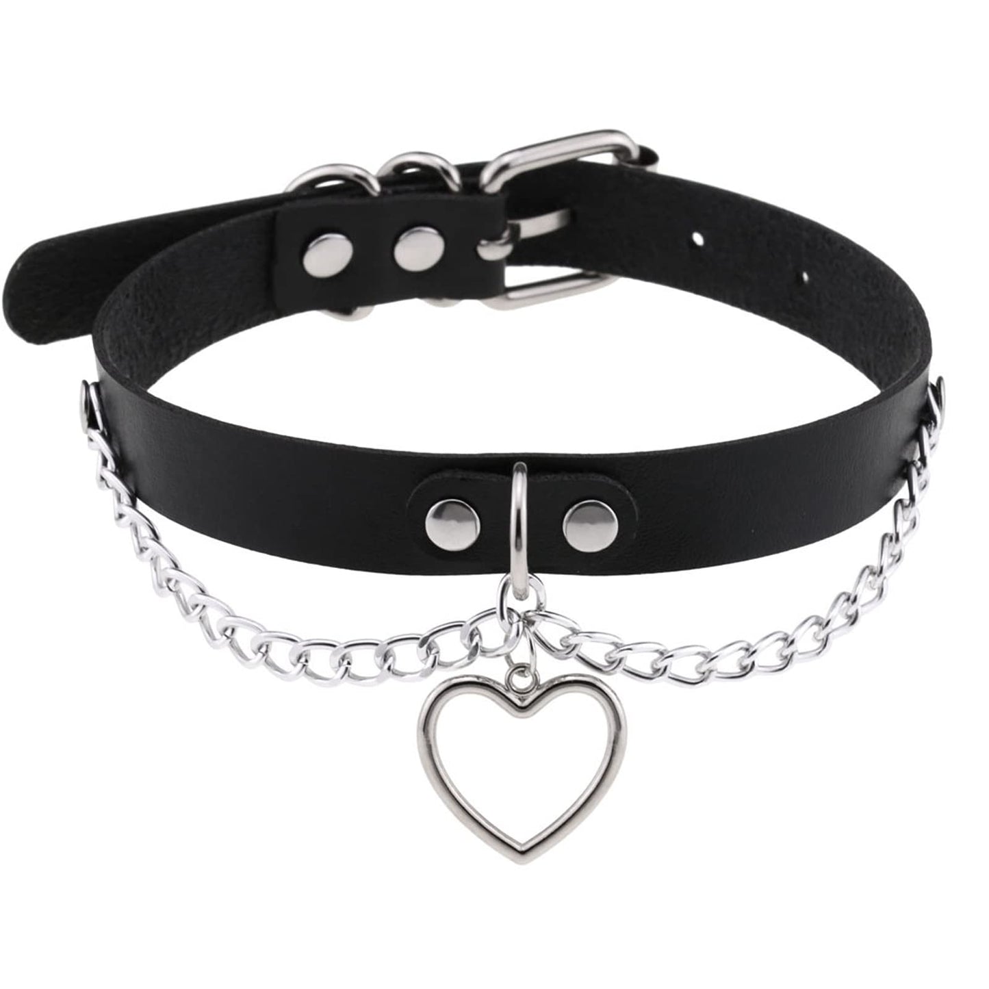Women's Leather Heart Choker