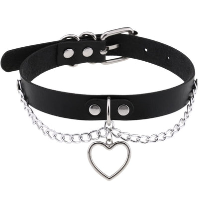 Women's Leather Heart Choker