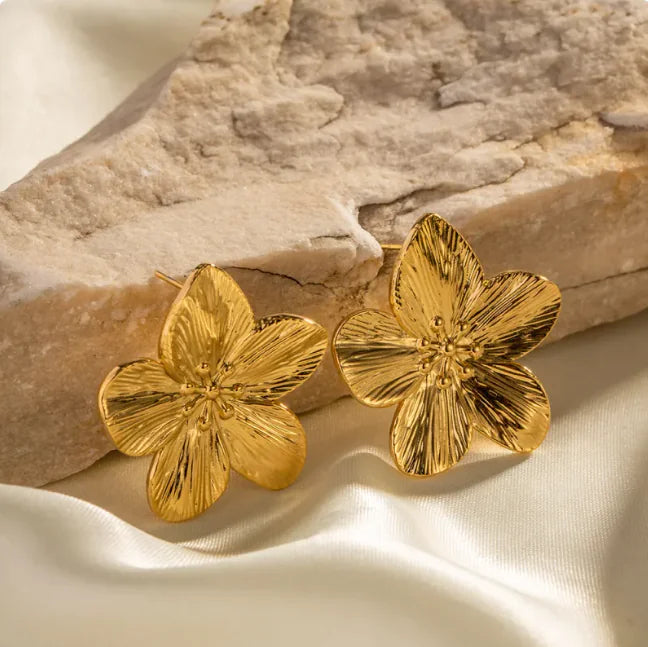 Gold Petal Stud Earrings