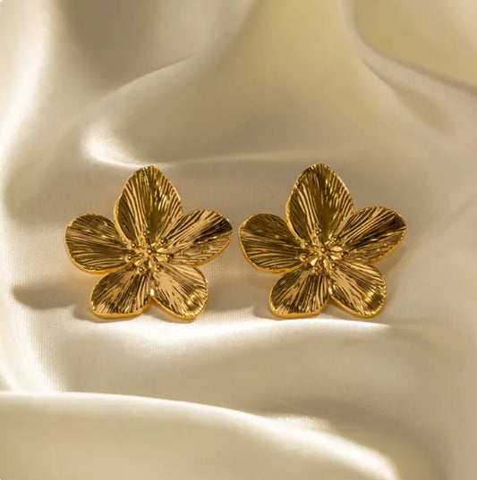 Gold Petal Stud Earrings